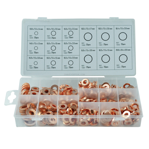 Sortimento de Anilhas de Cobre para Injetores 375 Pcs JBM